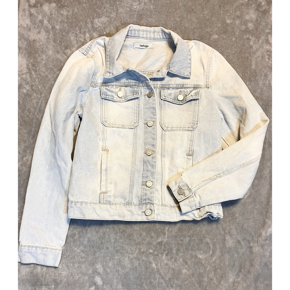 Charlotte Russe Refuge Jacket Womens L Light Blue Jean Denim Distressed Button